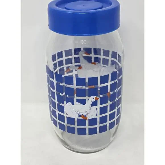 VTG Carlton Blue Lidded Glass Geese & Duck Jar 3/4 & 2 Liter USA Goose Cottage - Picture 9 of 16